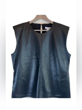 Calvin Klein Black Faux Leather Sleeveless Shell Top